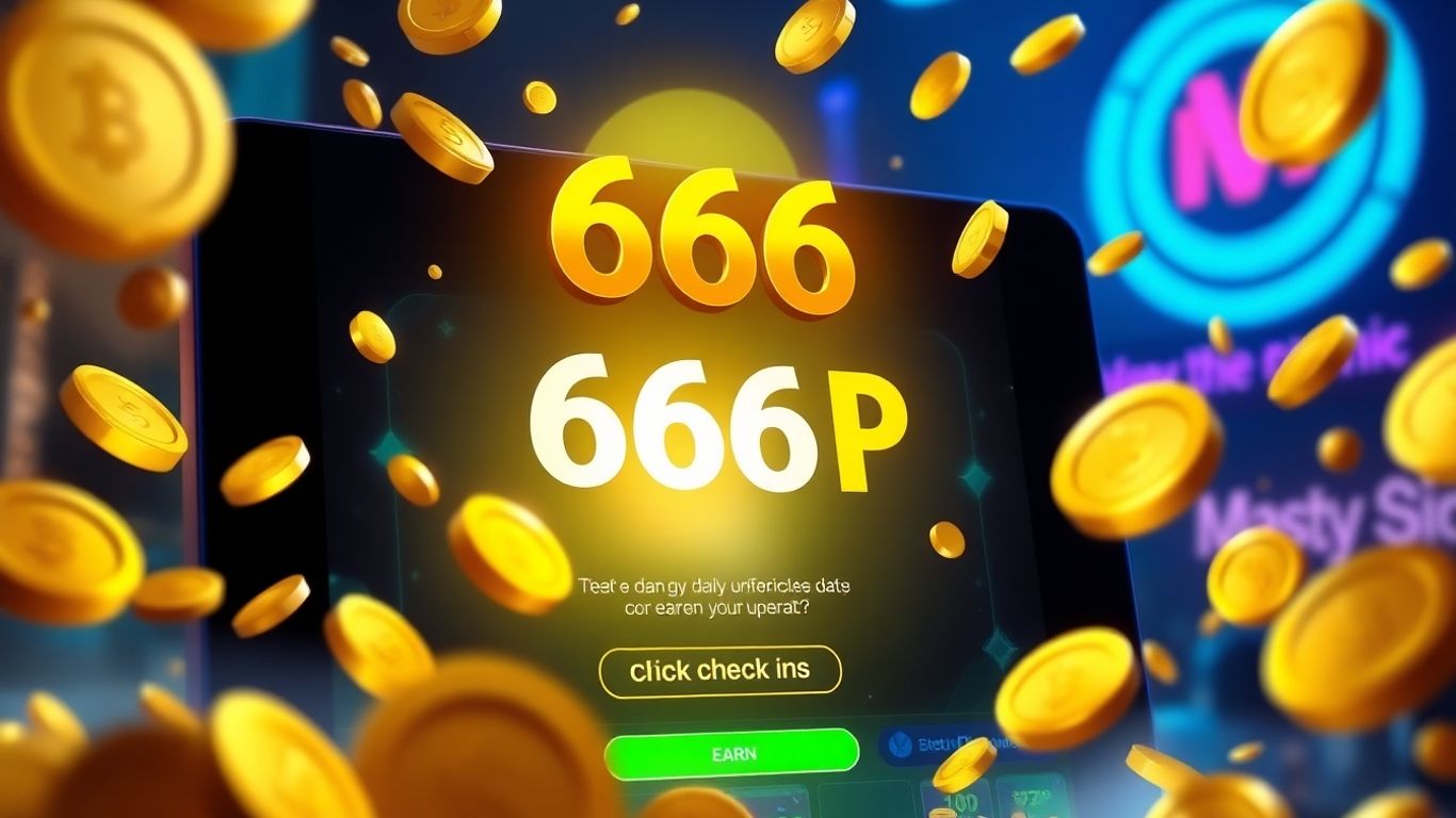 666P Game daily check-in bonus with coins and digital currency.