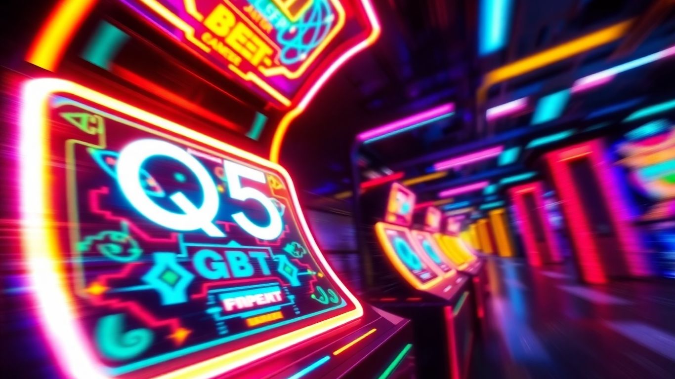 Futuristic Q5 Bet Game interface with neon lights.
